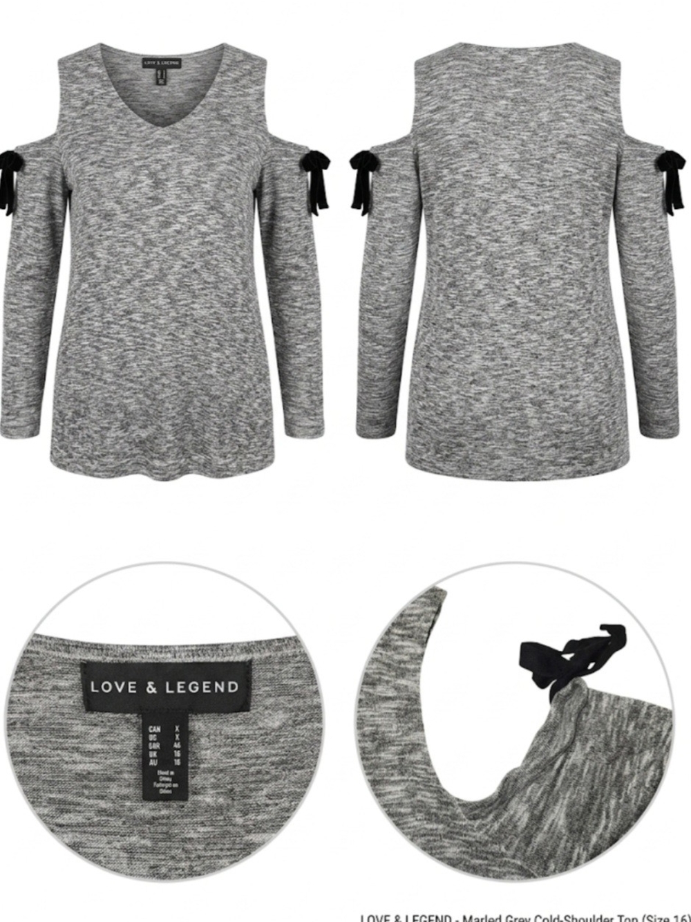 Love & Legend Gray Marled Cold-Shoulder Top with Black Shoulder Ties